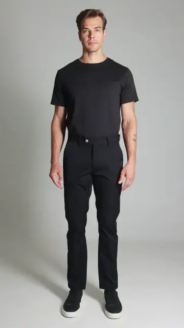 Calça Sarja Compact Flex Bolso Faca Brooksfield: vista de frente, lado e costas