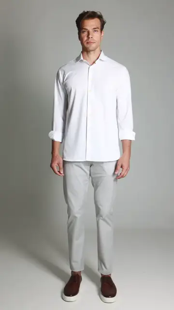 Calça Sarja Bolso Faca Stretch Express Brooksfield: cinza claro de frente e costas