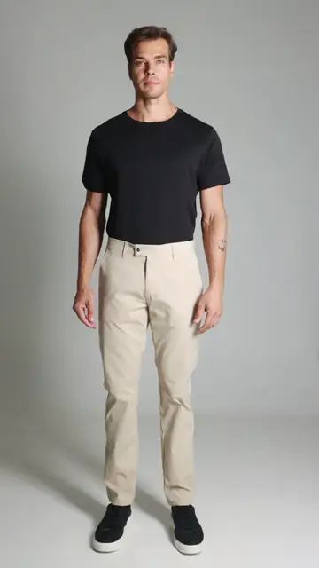 Calça Sarja Compact Flex Bolso Faca Brooksfield: bege com tênis preto